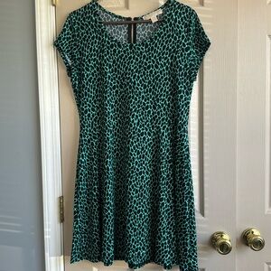 Michael Kors Green Leopard Print Flounce Dress